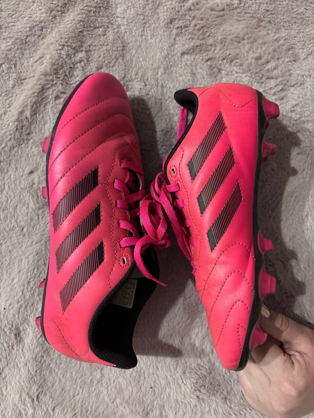 adidas Women's Hot Pink Soccer Cleats with Black Stripes